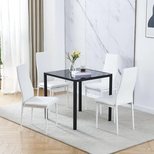 Miniatura 9 de Juego de 4 mesas de comedor y sillas de comedor de cristal negro de 5 piezas, moderna mesa cuadrada de cocina pequeña y 4 sillas de comedor que