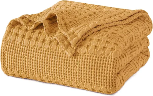 Miniatura 21 de PHF - Manta tejida de punto gofre 100% algodón, suave, ligera, transpirable, acogedora, de verano, para sofá y cama, tejida, estética, decoración