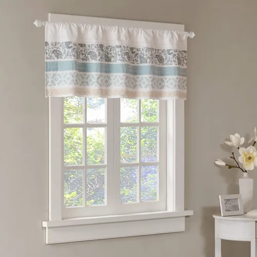 Miniatura 3 de Madison Park Dawn - Cenefa de ventana azul estampada, cenefas florales de algodón con bolsillo para barra, 50 x 18 pulgadas, verde azulado