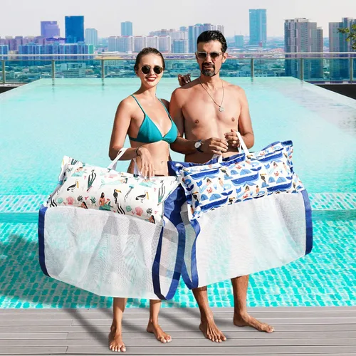 Miniatura 5 de FindUWill Paquete de 2 flotadores de tela para piscina, hamacas inflables de agua, tumbona grande XL para adultos Sirena T-verde y azul
