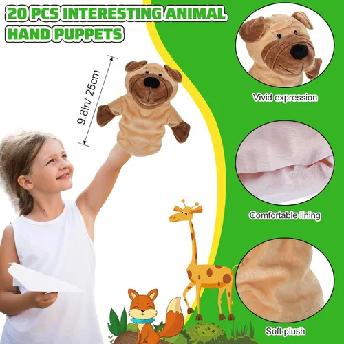 Miniatura 2 de Hiboom 20 marionetas de mano de animales para niños, marionetas de mano con boca de trabajo, juguete de peluche de animales de peluche de león
