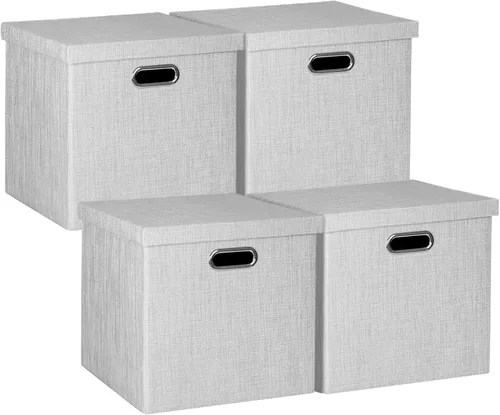 Miniatura 18 de Posprica Cubos de almacenamiento plegables, 11 x 11 x 11 pulgadas, contenedores de tela, 4 unidades, color beige