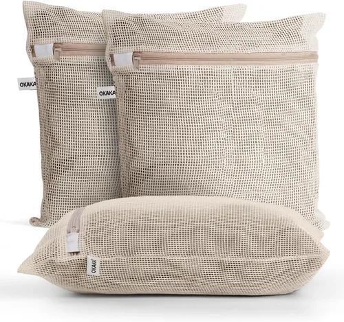 Miniatura 8 de Bolsas de lavandería de malla 100% algodón, suaves de primera calidad, sin tinte, juego de 4, naturales