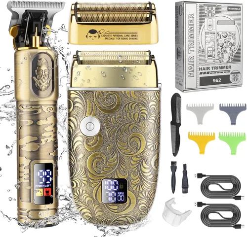 Juego de cortapelos para hombres y afeitadoras eléctricas, kit de aseo inalámbrico para cortadora de pelo/barba, cortapelos para cortar el cabello,