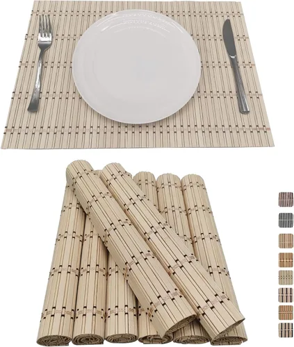 Set of 8 Bamboo Slats Placemat Modern Placemats Natural Anti-Slip Bamboo Placemats Washable Heat-Resistant Table Mats for Kitchen Dinning Room Table