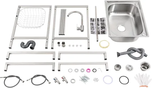 Miniatura 6 de Fregadero de cocina de acero inoxidable con soporte, fregadero de lavandería simple para el hogar con grifo, lavabo multiusos independiente