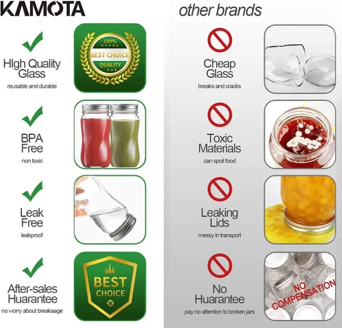 Miniatura 5 de KAMOTA Tarros Mason de 16 onzas con tapas y bandas regulares, ideales para preparación de comidas, mermelada, miel, recuerdos de boda, regalos