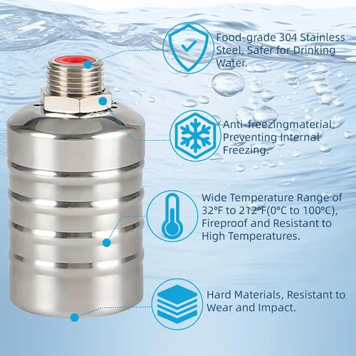 Miniatura 4 de Válvula de flotador con control automático de nivel de agua, válvula de tanque de cierre automático de acero inoxidable 304 con entrada