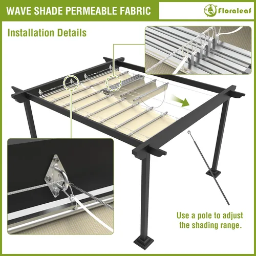 Miniatura 5 de 7'×12' Toldo de pérgola retráctil para reemplazo de dosel de pérgola, toldo deslizante con hardware de cable para toldo de patio, pórtico, garaje