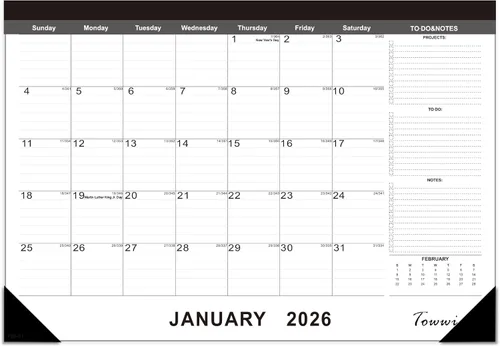 TOWWI Calendario de escritorio 2026, calendario mensual de pared grande o escritorio para horario diario, oficina, hogar, 16.7 x 11.6 pulgadas
