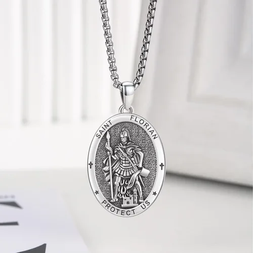 Miniatura 208 de Collar con colgante de plata de ley 925 con medalla de San Patrón, joyería religiosa para hombres y mujeres, con cadena de acero inoxidable 316L