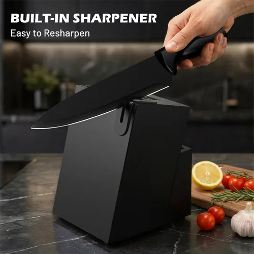 Miniatura 6 de Juego de cuchillos de 16 piezas para cocina con bloque, juego de cuchillos de cocina aptos para lavavajillas con afilador integrado, juego