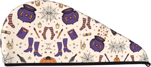 Miniatura 9 de UNIOND Magic Witch - Toalla de secado de pelo con diseño bohemio, de secado rápido, absorbente, terciopelo coral, gorra de pelo seco con botón fijo