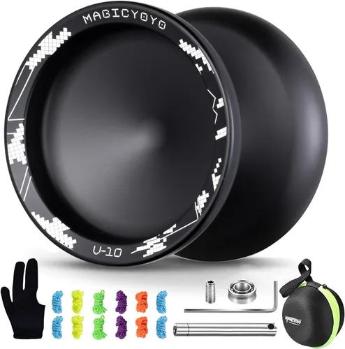MAGICYOYO V10 Yoyo de dedo giratorio profesional de metal Yoyo de doble propósito sensible y no sensible con estuche de almacenamiento + guante de