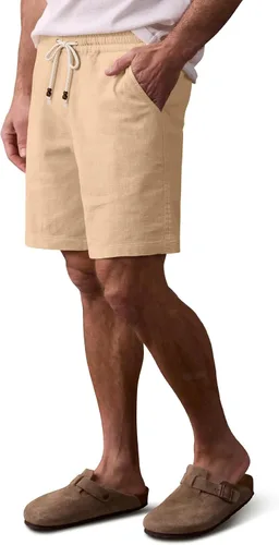 Miniatura 10 de Comdecevis Pantalones cortos de lino y algodón elástico para hombre, de 7 pulgadas, casuales, ligeros, para verano, playa, con cintura elástica
