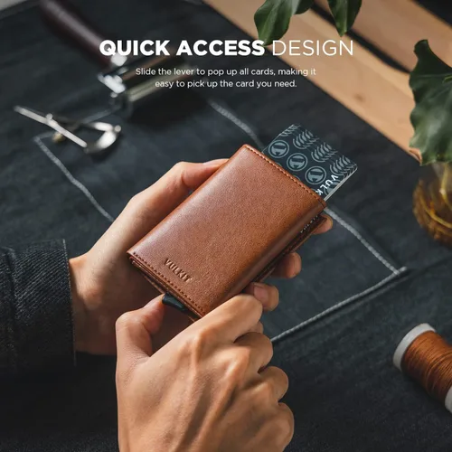 Miniatura 3 de VULKIT Tarjetero de crédito con compartimento para billetes de banco, bloqueo RFID, cartera de cuero desplegable con ventana de identificación