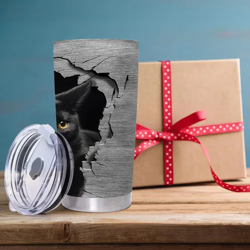 Miniatura 5 de DJY Vaso aislado de acero inoxidable con tapa con diseño de gato negro 3D para café, viaje, regalo para mamá, mujer, hija, botella de agua