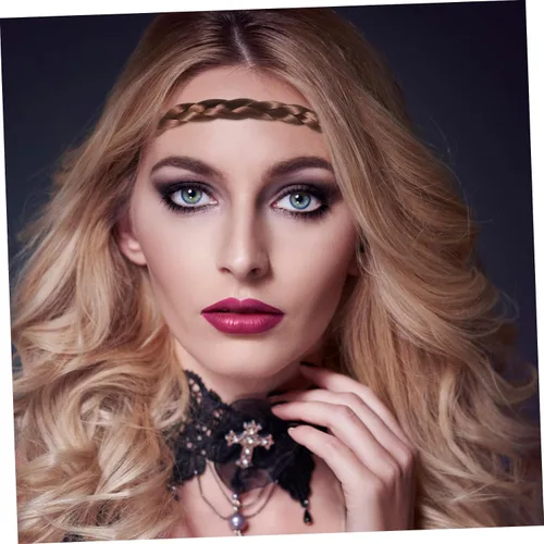 Miniatura 5 de FRCOLOR Trenzas gruesas y anchas trenzadas de cabello sintético trenzado elástico para mujer, diadema trenzada para mujer, diadema ancha y gruesa