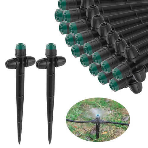 Miniatura 7 de Pulverizadores de emisores de riego por goteo para tubo de 1/4 de pulgada, rociador de flujo de agua ajustable de 360 grados en estaca de flecha