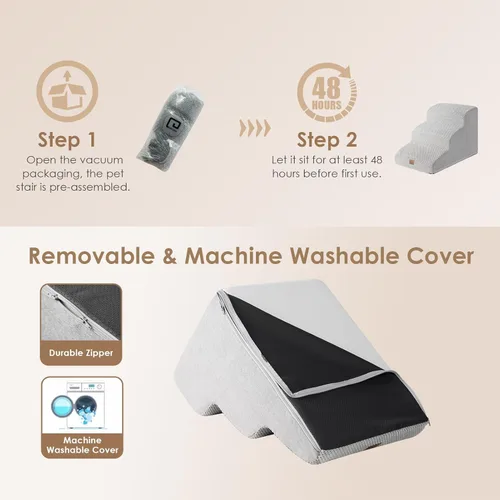 Miniatura 6 de EHEYCIGA Rampa de escaleras curvadas para perros pequeños de 15.7 pulgadas de alto, escalones para perros de 3 escalones para sofá y silla