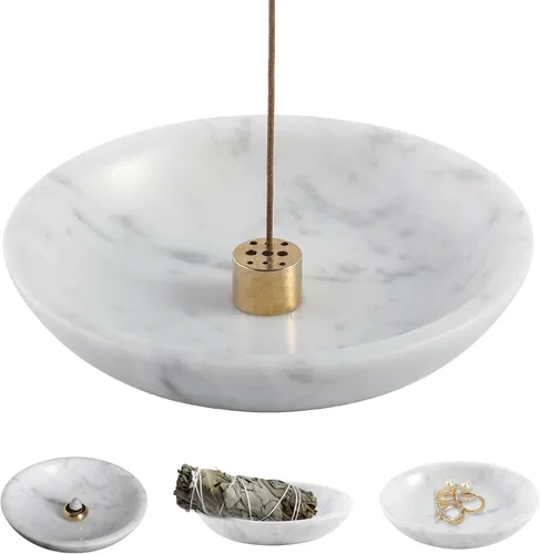 Miniatura 12 de Koville Porta Incienso de Mármol Natural Turco, Porta Inciensos para Varillas, Quemador de Inciensos Robusto con Recolector de Cenizas, Ideal