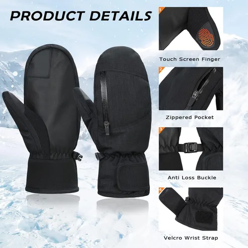 Miniatura 2 de Century Star Guantes de esquí para hombres y mujeres, guantes de snowboard para pantalla táctil, guantes de nieve impermeables para motos de nieve