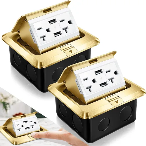 Miniatura 16 de Hoolerry Kit de 1 caja de cubierta de toma de corriente eléctrica de piso desplegable con cargador USB de 4.8 A, 20 amperios, impermeable