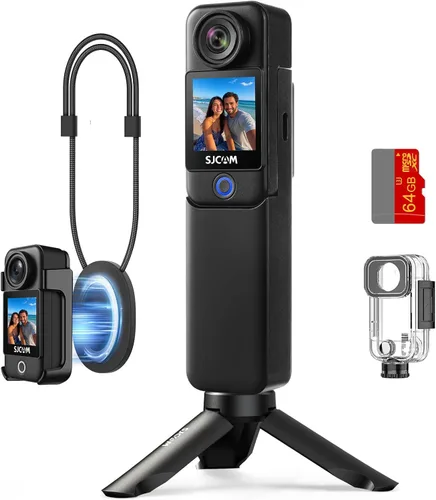 SJCAM Cámara C300 de 64 GB 4K VLOGGING con agarre de potencia de 7 horas, cámara corporal con estabilización de 6 ejes para vlogs diarios de