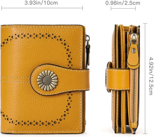 Miniatura 60 de SENDEFN - Billetera pequeña de piel auténtica para mujer, diseño plegable con ventana para tarjeta de identificación