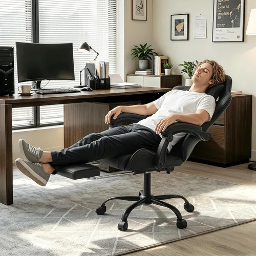 Miniatura 10 de Silla para videojuegos, sillas ergonómicas de computadora con brazos, soporte lumbar, reposapiés, reposacabezas giratoria de 360°, respaldo y altura