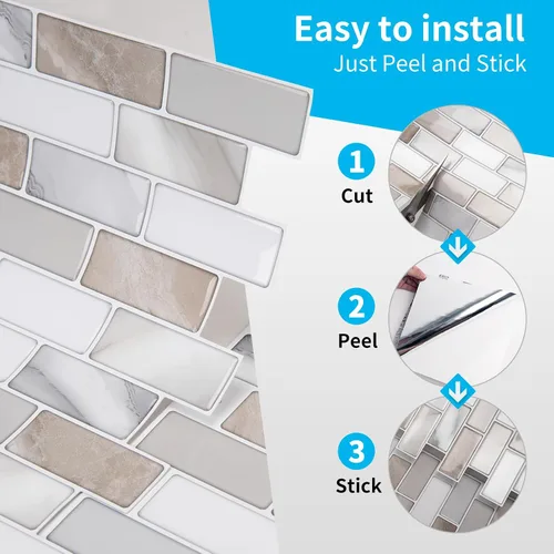 Miniatura 7 de Art3d - 10 hojas de azulejos adhesivos antisalpicaduras para cocina - 30 x 30 cm, adhesivo de pared para cocina, baño, encimera y sala de estar