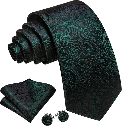 Miniatura 88 de Barry.Wang - Juego de corbata de seda para hombre, diseño de cachemira, pañuelo y gemelos de bolsillo