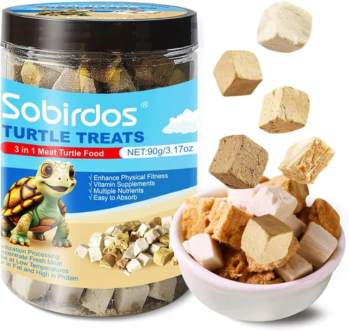 Golosinas de tortuga, alimento 3 en 1 de tortuga, hecho con carne fresca, pollo, pato y pescado liofilizado, proteína enriquecida y vitaminas (3.17
