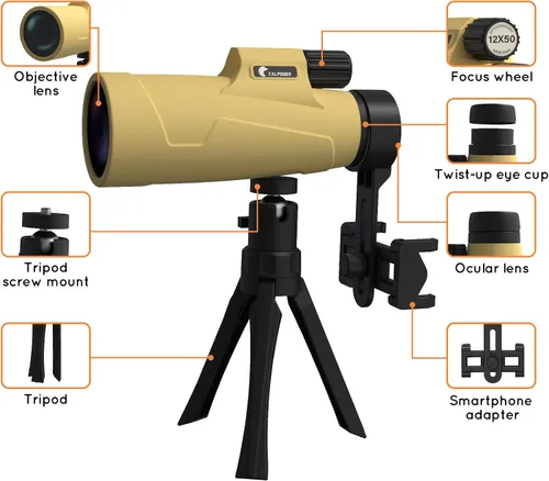 Miniatura 6 de Telescopio monocular de 12 x 50 de alta potencia para adultos, monocular HD con zoom compacto con adaptador para teléfono inteligente y trípode