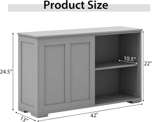 Miniatura 2 de Costzon Aparador Gabinete Buffet, Gabinete de Almacenamiento de Cocina de Madera con Estante Ajustable, Puerta Corrediza de Granero, Gabinete