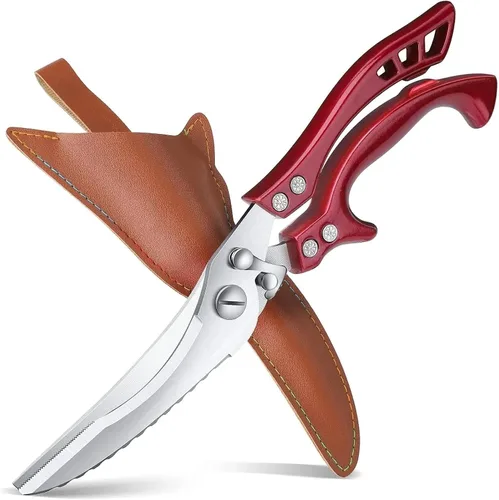 Miniatura 9 de Dream Reach Tijeras para aves de corral, Alemania, tijeras de cocina resistentes con cuchillo, abridor de botellas, caja de regalo, tijeras