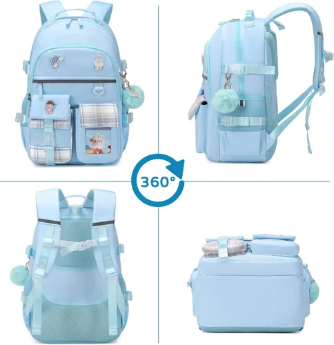 Miniatura 6 de Mochila para Niñas de 15.6 Pulgadas para Laptop, Bolsa Escolar para Niños de Primaria y Universidad, Mochilas y Bolsas de Libros para Niñas, Azul