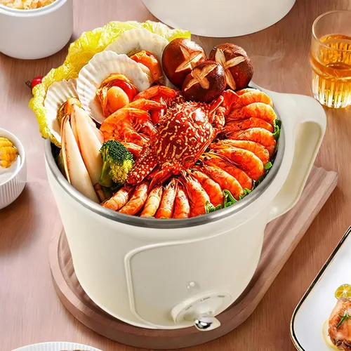 Miniatura 2 de Olla Eléctrica Caliente con Vaporera: Cocedor de Ramen de 2.0L, Olla Eléctrica Multifuncional de Acero Inoxidable, Portátil, Ajuste de Potencia Dual