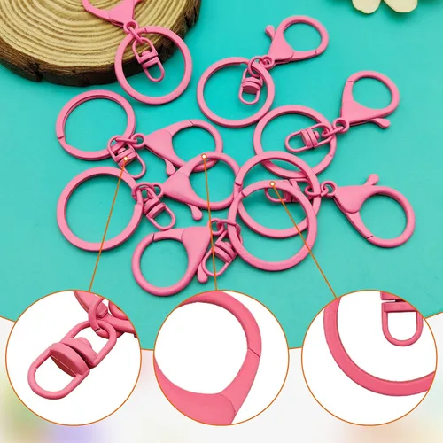 Miniatura 4 de 30 llaveros con cierre de langosta para la fabricación de joyas, clips de gatillo giratorios de metal con cierres giratorios, clips de gancho, Rosa