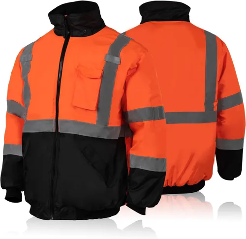 Miniatura 8 de FONIRRA - Chaquetas bomber de alta visibilidad con forro polar, ANSI Clase 2, chaqueta reflectante impermeable para hombres
