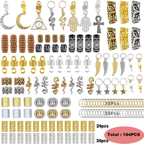 Miniatura 3 de NAISKA 184 piezas de joyería GoldHair para trenzas, aleación de metal, clips de trenza de serpiente, accesorios para rastas, adornos de Loc, cuentas