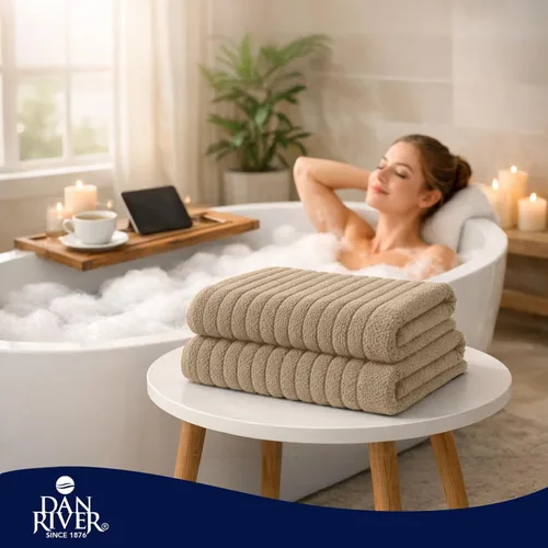 Miniatura 96 de DAN RIVER Paquete de 2 sábanas de baño de 35x70 pulgadas, sábanas de baño jumbo acanaladas para adultos, toallas grandes gruesas y absorbentes