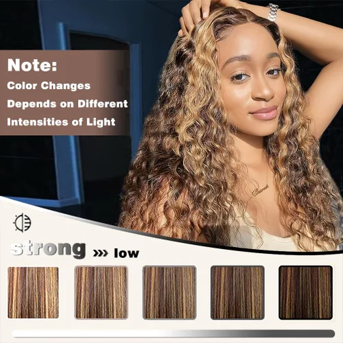 Miniatura 5 de Borchan Paquetes de Cabello Humano Ondulado Water Wave 4/27, Paquetes Rubios con Mechas, Cabello Virgen Brasileño de 14 16 18 Pulgadas, Trama