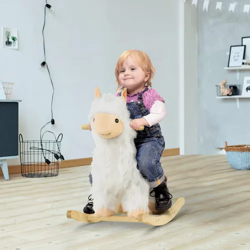 Miniatura 2 de Qaba Juguete de caballo mecedora para niños, estilo llama, tela de felpa suave para niños de 3 años en adelante