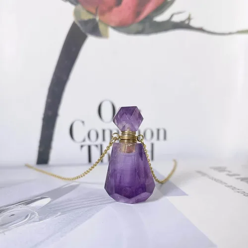 Miniatura 49 de Perfume Bottle Necklace Heart Shape, Amethyst Necklace Healing Crystal for Women, Essential Oil Diffuser Bottle Necklace Jewelry for Liquid