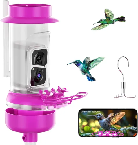 Miniatura 10 de Soliom Comedero de colibríes con cámara, comedero inteligente para pájaros con vista en vivo 2K, identificación de especies AI, a prueba de fugas