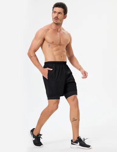 Miniatura 6 de Pantalones cortos deportivos 2 en 1 para hombre, de secado rápido, 5 pulgadas, ligeros, con forro y bolsillos