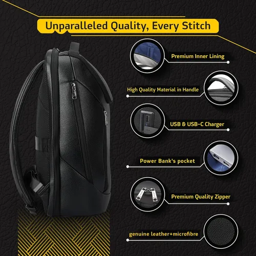 Miniatura 4 de LENZN Mochila de negocios de cuero duradera perfecta para hombres y mujeres, mochila de trabajo para 15.6 pulgadas, bolsa de viaje de alta calidad
