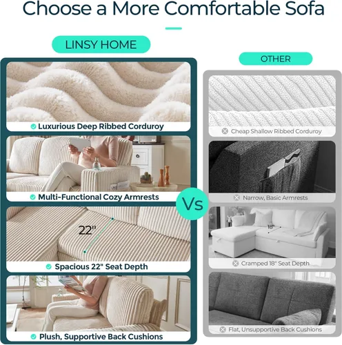 Miniatura 4 de LINSY HOME Sofá cama modular extraíble para sala de estar (beige, sofá cama 1) Sofá cama extraíble, almacenamiento, carga USB, portavasos, pana