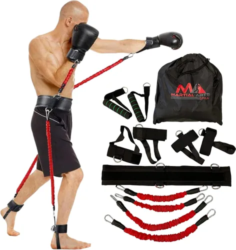 Miniatura 9 de Bandas de resistencia de boxeo para entrenamiento de artes marciales MMA en casa para puñetazos/patadas, bandas de ejercicio de 150 libras